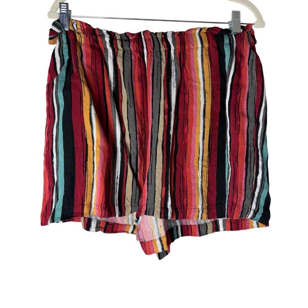 Max Jeans Shorts Women Large Multicolor Striped Paperbag Beachy Summer Artsy